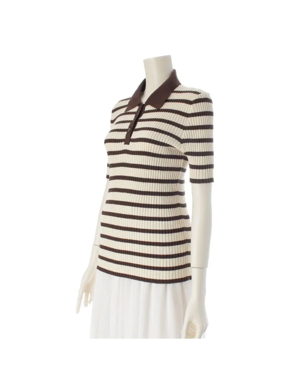 Chanel Cotton Border Knit Top Brown 44 Sweater